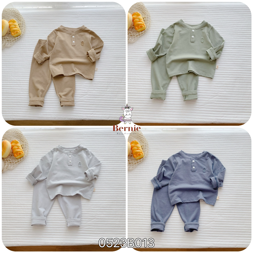 Bộ cotton dài tay in hình mỏ neo Bernie cho bé