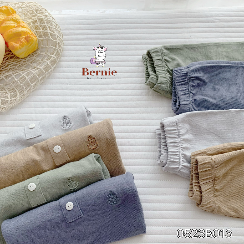 Bộ cotton dài tay in hình mỏ neo Bernie cho bé