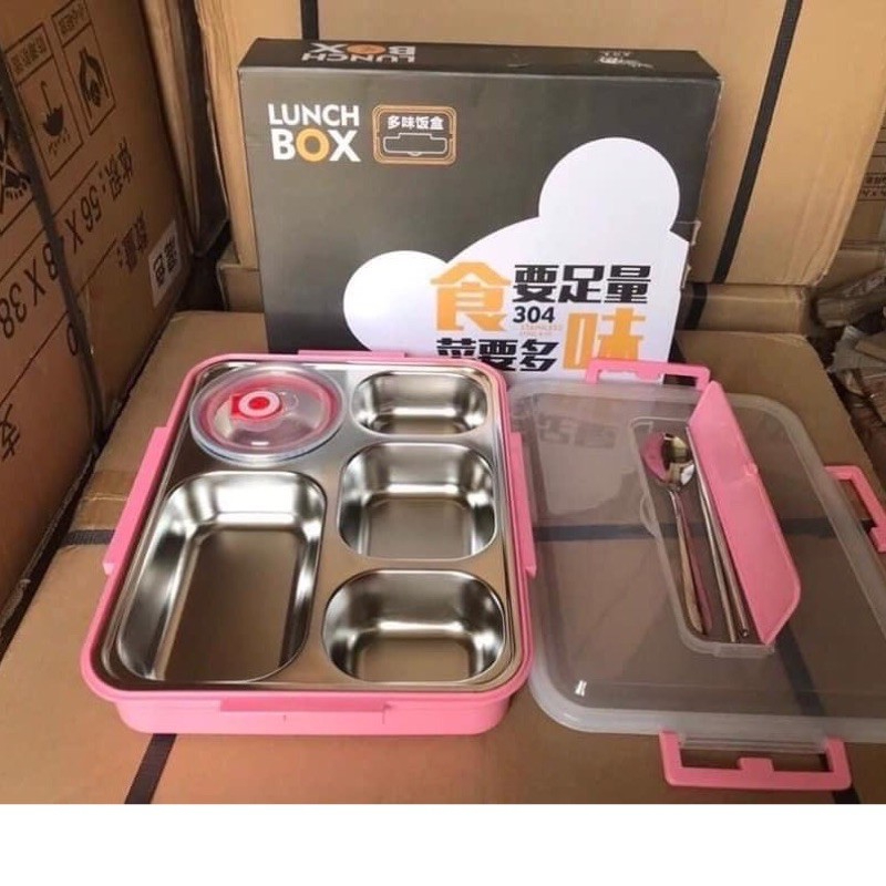 Khay cơm Inox 5 ngăn, khay cơm văn phòng, hộp cơm inox