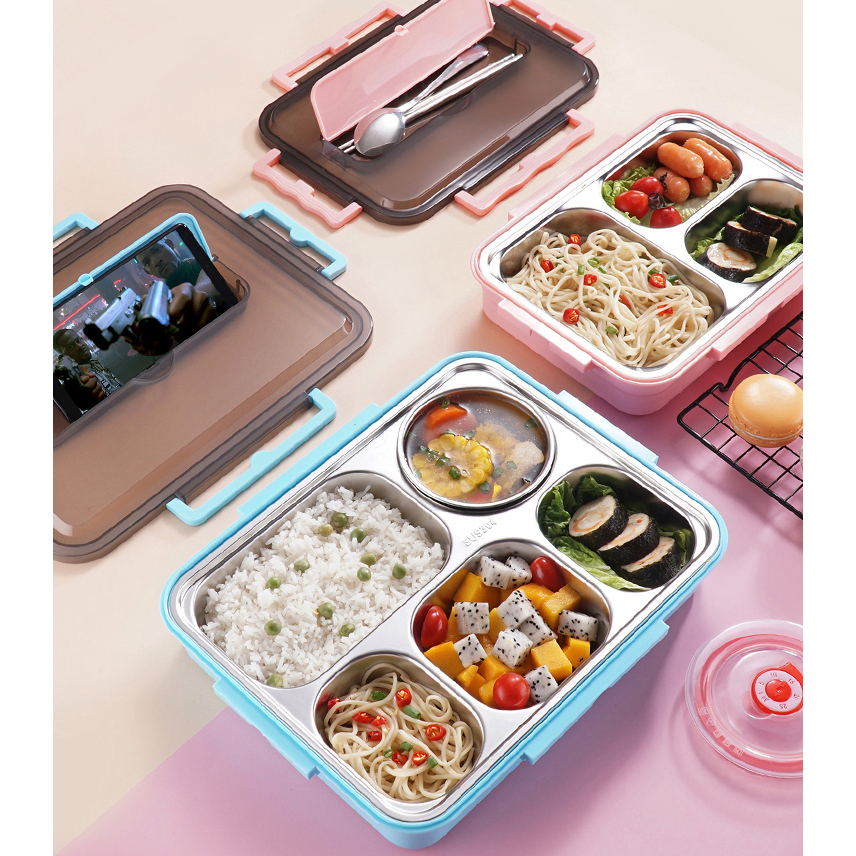 Khay cơm Inox 5 ngăn, khay cơm văn phòng, hộp cơm inox