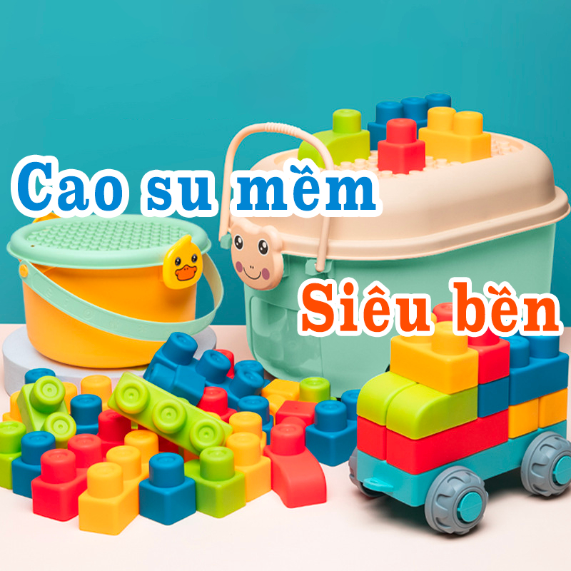 Lego cao su mềm cho bé, bộ đồ chơi xếp hình nhựa dẻo siêu bền, an toàn cho trẻ em