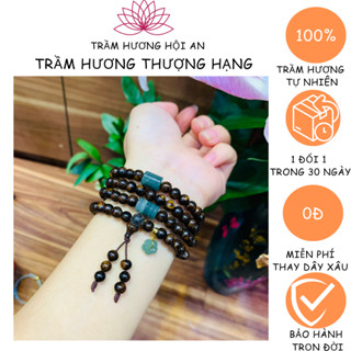 Vòng tay chuỗi hạt bằng trầm hương sánh chìm thật 6mm 108 hạt mix charm đá cao cấp- Nam nữ-An yên may mắn và Bình an