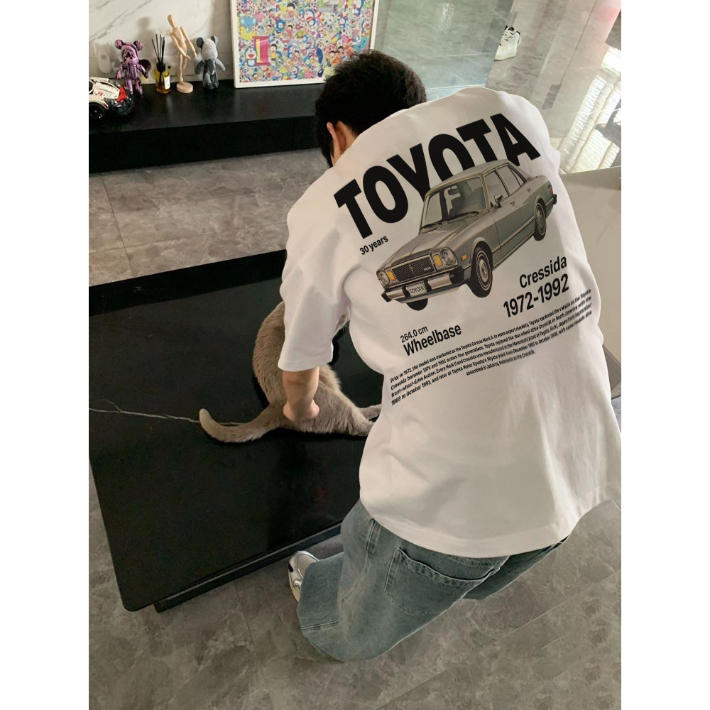 Áo thun unisex nam nữ xe Toyota vintage form rộng 100% cotton 250gsm bo cổ dày dặn 98stu
