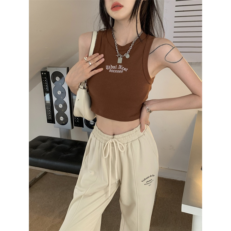 Porozi Áo croptop Spice Girl Áo tank top Ôm Dáng Không Tay Màu Trắng Phong Cách Mới Mùa Hè Cho Nữ