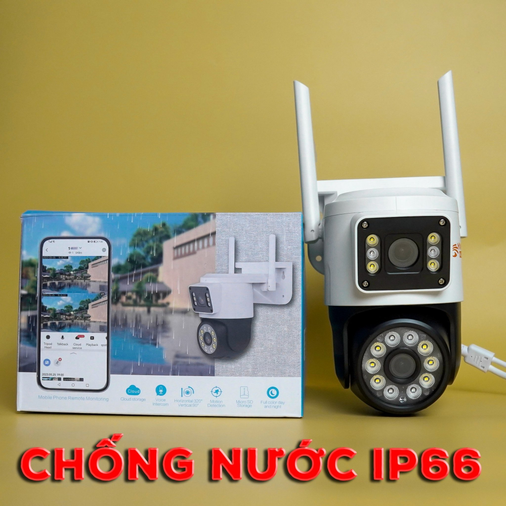 Camera Yoosee 2 MẮT ngoài trời XEM 2 MÀN HÌNH cùng lúc 5.0MPX xoay 360 độ,xem đêm có màu, hỗ trợ đàm thoại 2 chiều