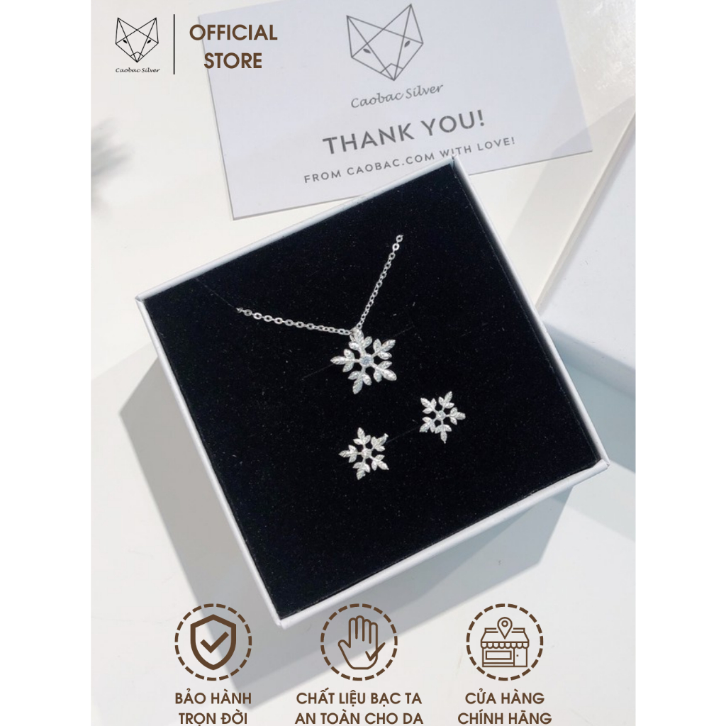 Bộ Trang Sức Dây Chuyền,Khuyên Tai Bạc Ta Cao Cấp CaoBacJewellery Thiết Kế Hình Bông Tuyết Dành Cho Bạn Nữ
