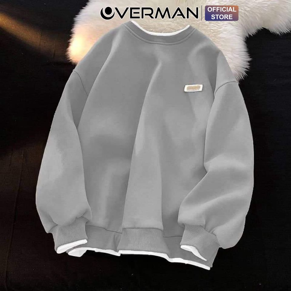Áo Sweater Nam Nữ Form Rộng Basic, Áo Nỉ Bông Phối Layer Unisex Kiểu Dáng Thời Trang Cao Cấp AD02 - OVERMAN
