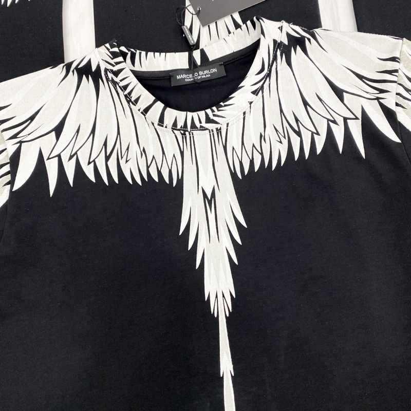 Áo phông nam nữ Premium Cotton in hình đôi cánh trắng Burlon tràn cổ hai mặt phong cách cháy phố hot trend 2023