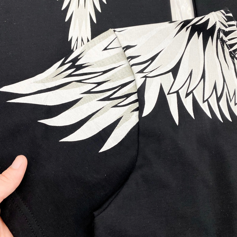 Áo phông nam nữ Premium Cotton in hình đôi cánh trắng Burlon tràn cổ hai mặt phong cách cháy phố hot trend 2023