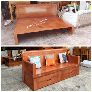Sofa giường - giường gấp thành ghế, gỗ sồi 100% gỗ tự nhiên