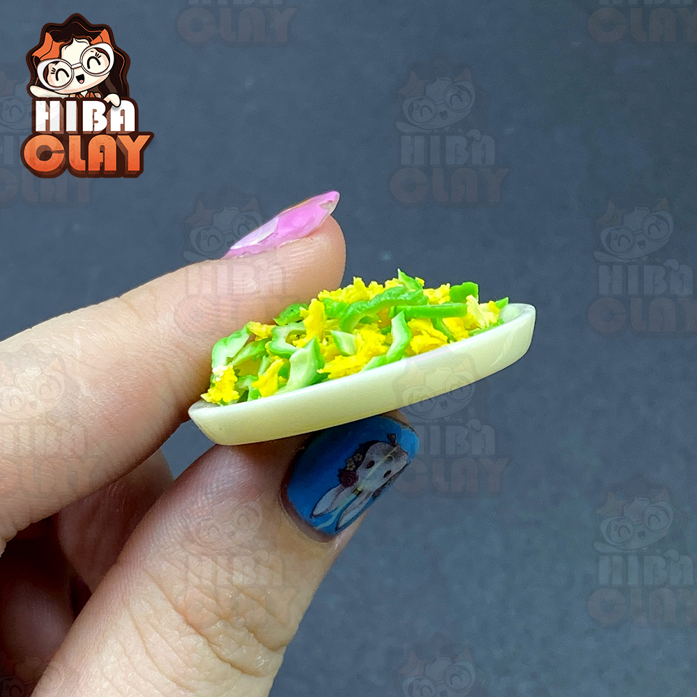 Mô hình 1 Đĩa mướp đắng xào trứng, khổ qua xào trứng mini food, đồ ăn tí hon, đồ ăn mini mô hình cho búp bê DIY