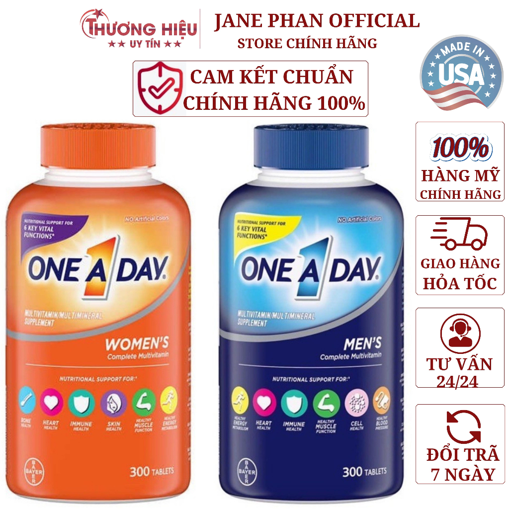 Vitamin Tổng Hợp One A Day Dành Cho Nam Nữ Giới Dưới 50 Tuổi _300 Viên-Chuẩn Hàng Mỹ chính hãng