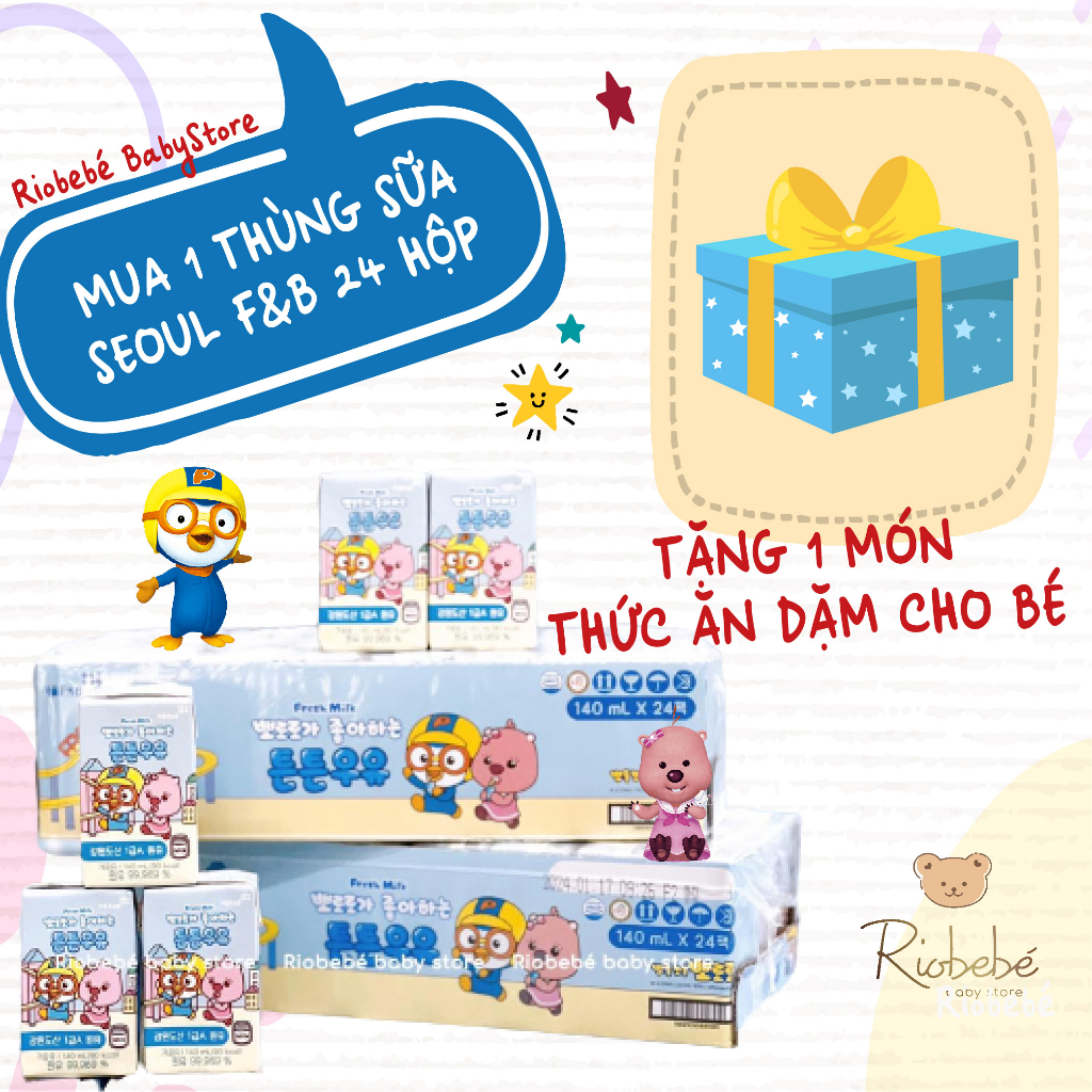 Sữa tươi Pororo Seoul F&B 140ml siêu sạch cấp độ 1A cao cấp nhất Hàn Quốc (100% chính hãng - date mới)