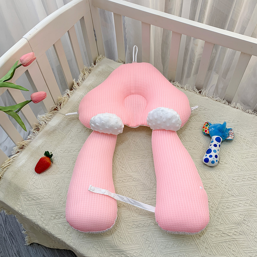 Gối chữ U cho bé sơ sinh , chống giật mình chống méo đầu, có dây rút điều chỉnh 3 đầu giúp bé sơ sinh ngủ ngon