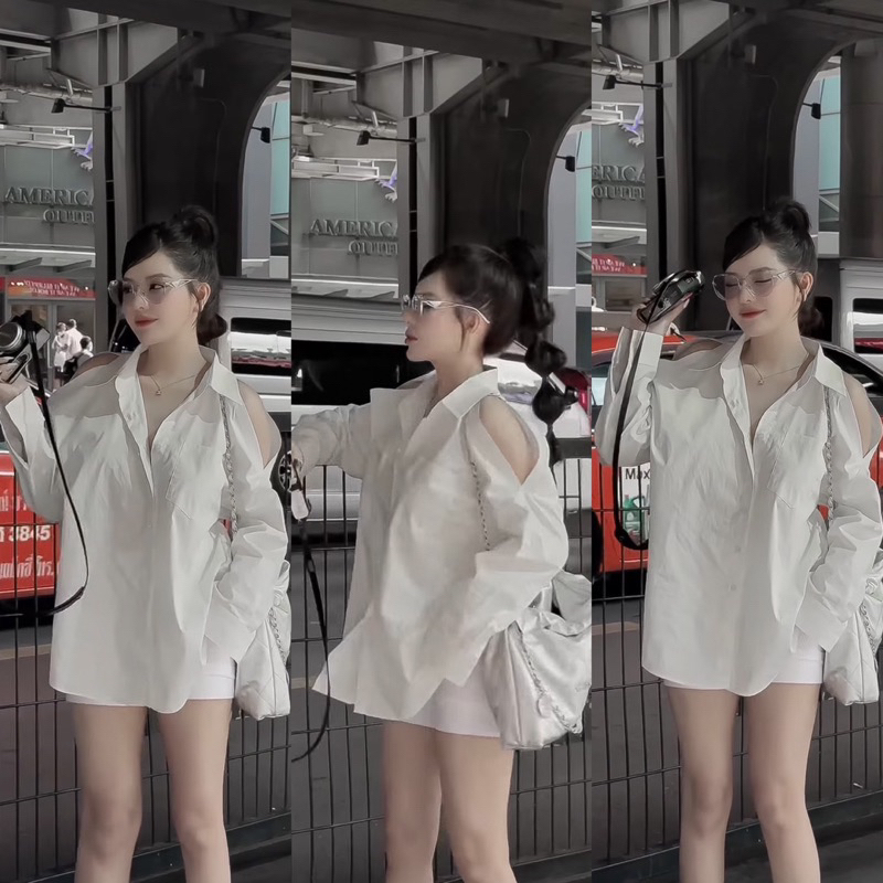 Áo Sơ Mi Hở ,Khoét Vai Nữ Sang Chảnh Trendy Kèm Ảnh Thật