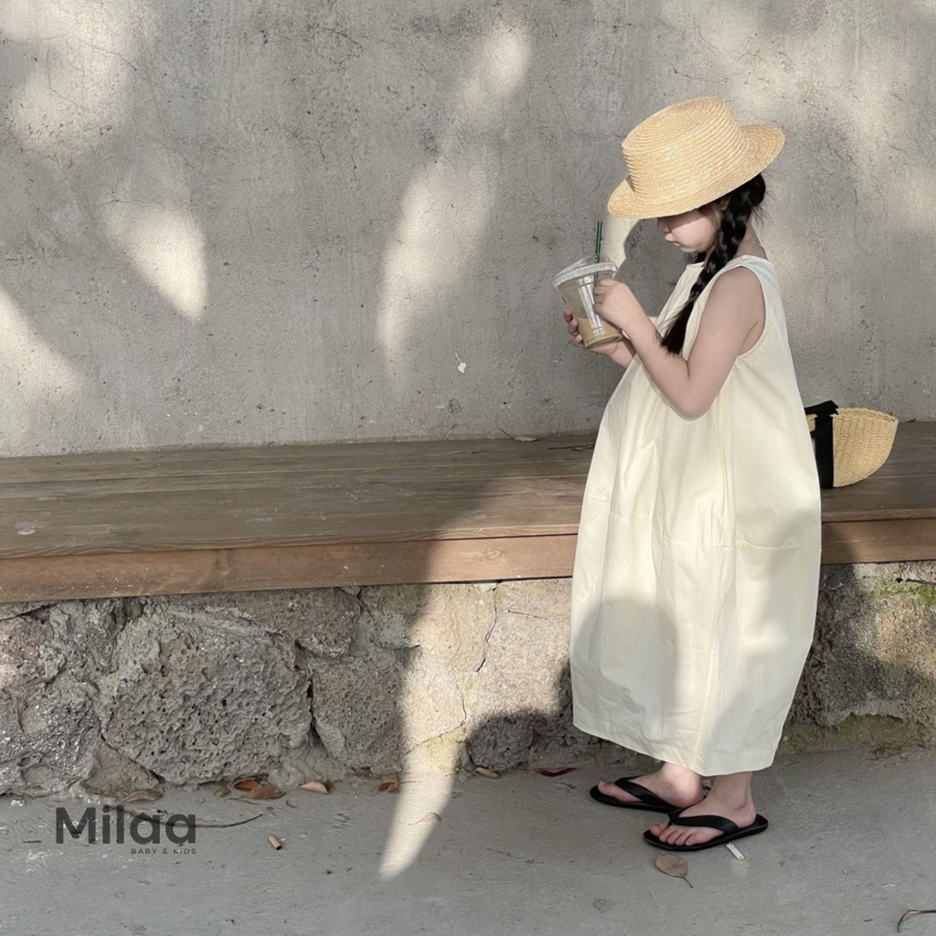Đầm Xuông Xẻ Tà Sau Chất Cotton Poplin Cao Cấp Cho Bé Gái MiLaa Kids D0704