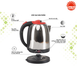 Ấm điện siêu tốc 1,8 lít rạng đông inox 304 cao cấp, model rd-ast18st1, 2 màu nắp đỏ/nắp xanh
