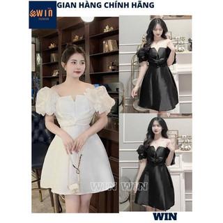 Váy Thiết Kế Tiểu Thư Tafta Trễ Vai Bèo Ôm Nơ Eo Sang Chảnh, Đầm Công Chúa Khoét Ngực Dáng Xoè Xinh Xắn - WIN
