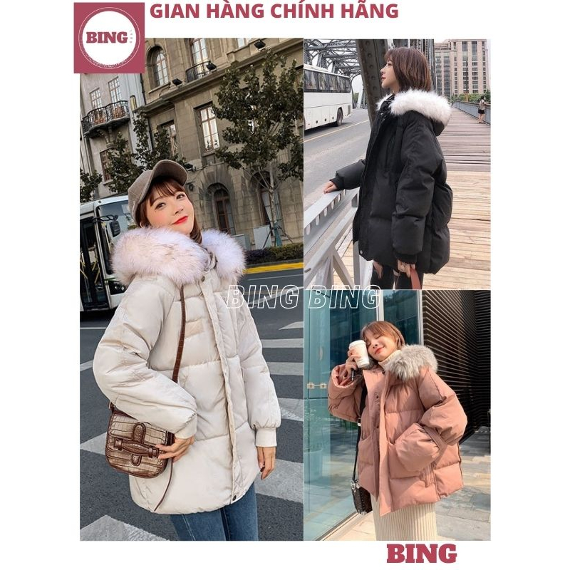 Áo Khoác Phao Mũ Lông Dáng Rộng Dày Dặn Giữ Ấm Mùa Đông Phong Cách Cho Nữ, Áo Phao Béo Trần Bông Nhiều Màu Cực Hot -BING
