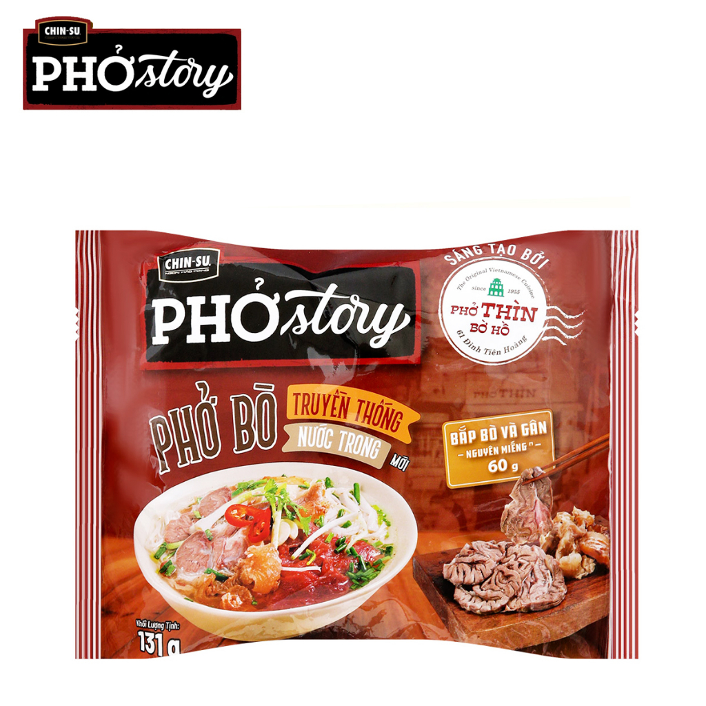 THÙNG 15 GÓI PHỞ BÒ TRUYỀN THỐNG NƯỚC TRONG CÓ BẮP BÒ VÀ GÂN NGUYÊN MIẾNG PHỞ THÌN BỜ HỒ PHỞ STORY CHINSU 131 GRAM