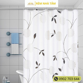 Rèm nhà tắm dày dặn và thanh không khoan tường, họa tiết Cúc Xám không thấy bóng người, không thấm nước, kèm vòng treo