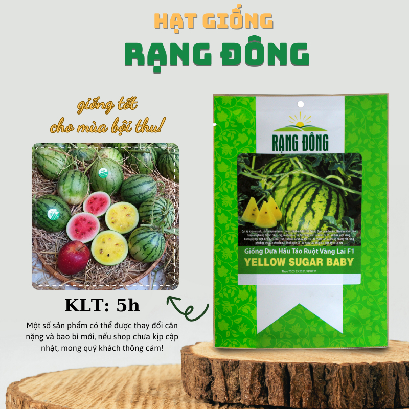 Hạt giống Dưa Hấu Táo Ruột VÀNG Lai F1 - chuẩn giống dưa hấu baby (gói 5 hạt) - Hạt giống Rạng Đông