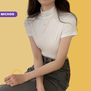 Áo Thun MICHOO cổ thấp 3 phân basic tay ngắn 4 màu chất cotton