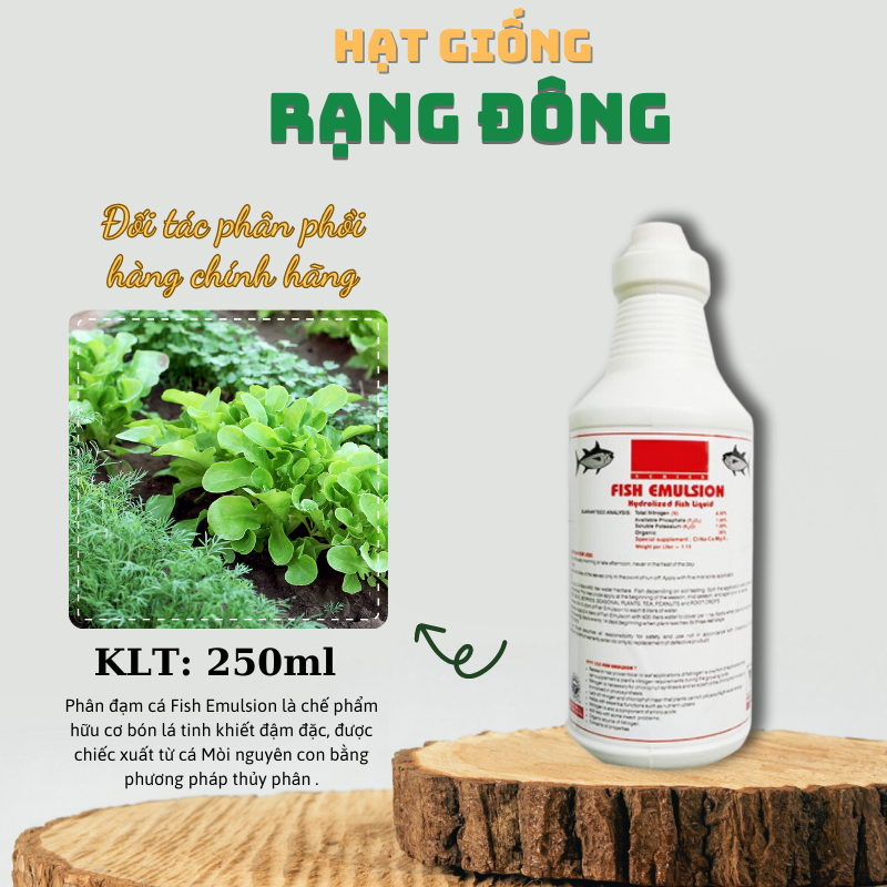 Phân cá cao cấp Fish Emulsion 250ml, phân hữu cơ cho hoa hồng, rau sạch, hoa, cây cảnh - Hạt giống Rạng Đông