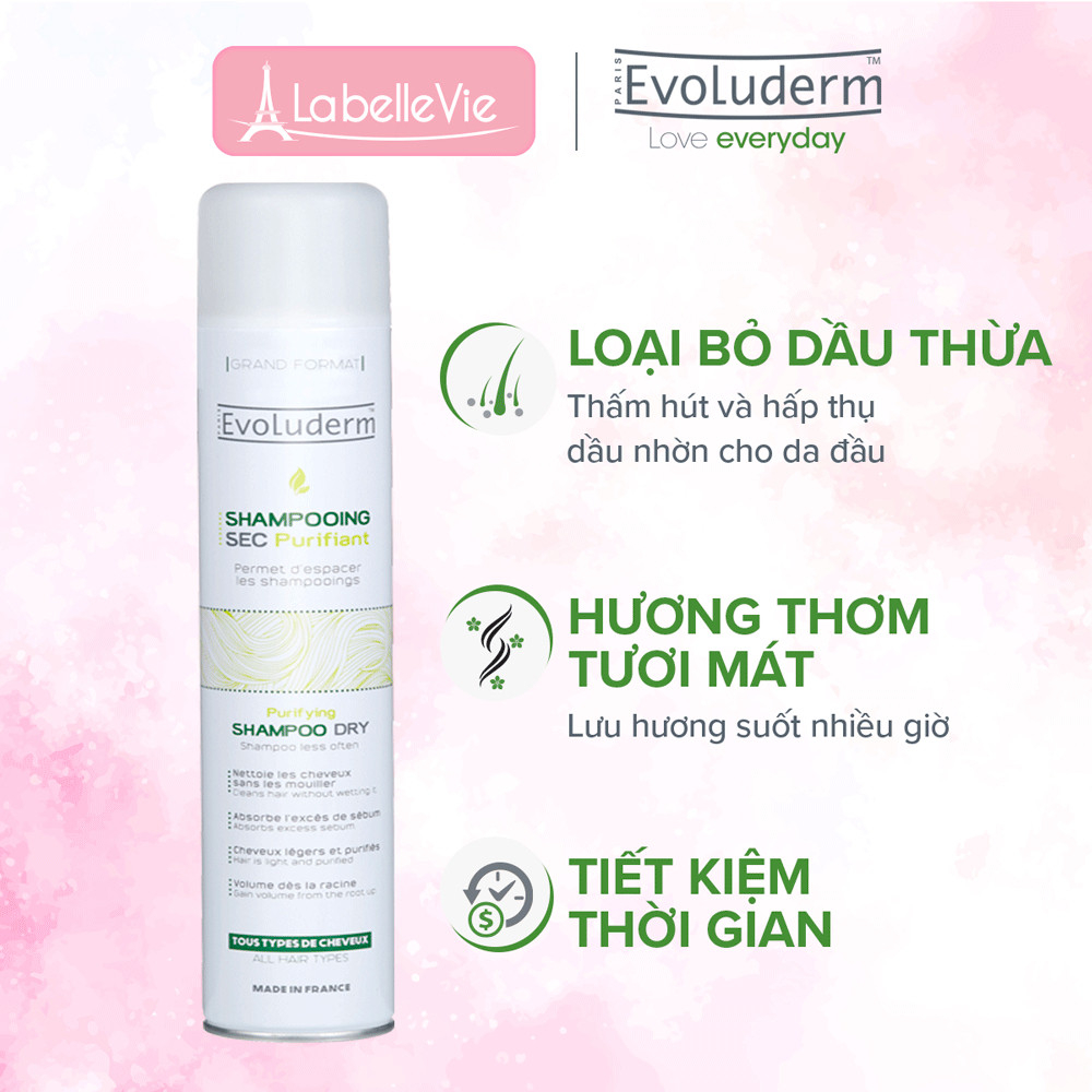 [HB GIFT] Dầu gội khô Evoluderm làm sạch tóc và da đầu cho mái tóc bồng bềnh 400ml