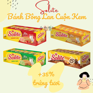 Bánh bông lan cuộn kem Solite Kinh Đô vị lá dứa, dâu, kem bơ sữa, socola hộp 360g