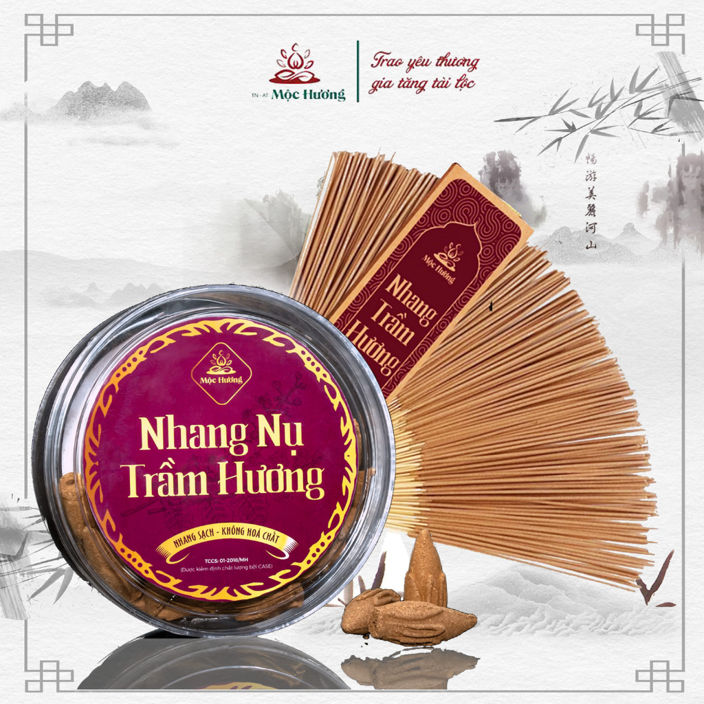 Nhang Nụ Trầm Hương - Nụ Trầm nguyên chất Mộc Hương Nhang Sạch 100% Nguyên Liệu Tự Nhiên Hộp 40 nụ