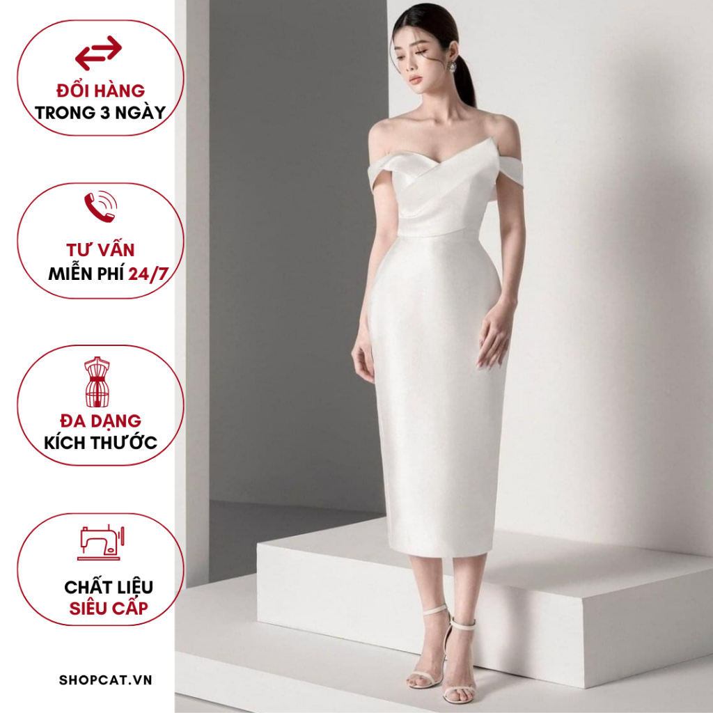 Váy đầm thiết kế cao cấp trễ vai sang trọng - C.A.T BOUTIQUE.BD52