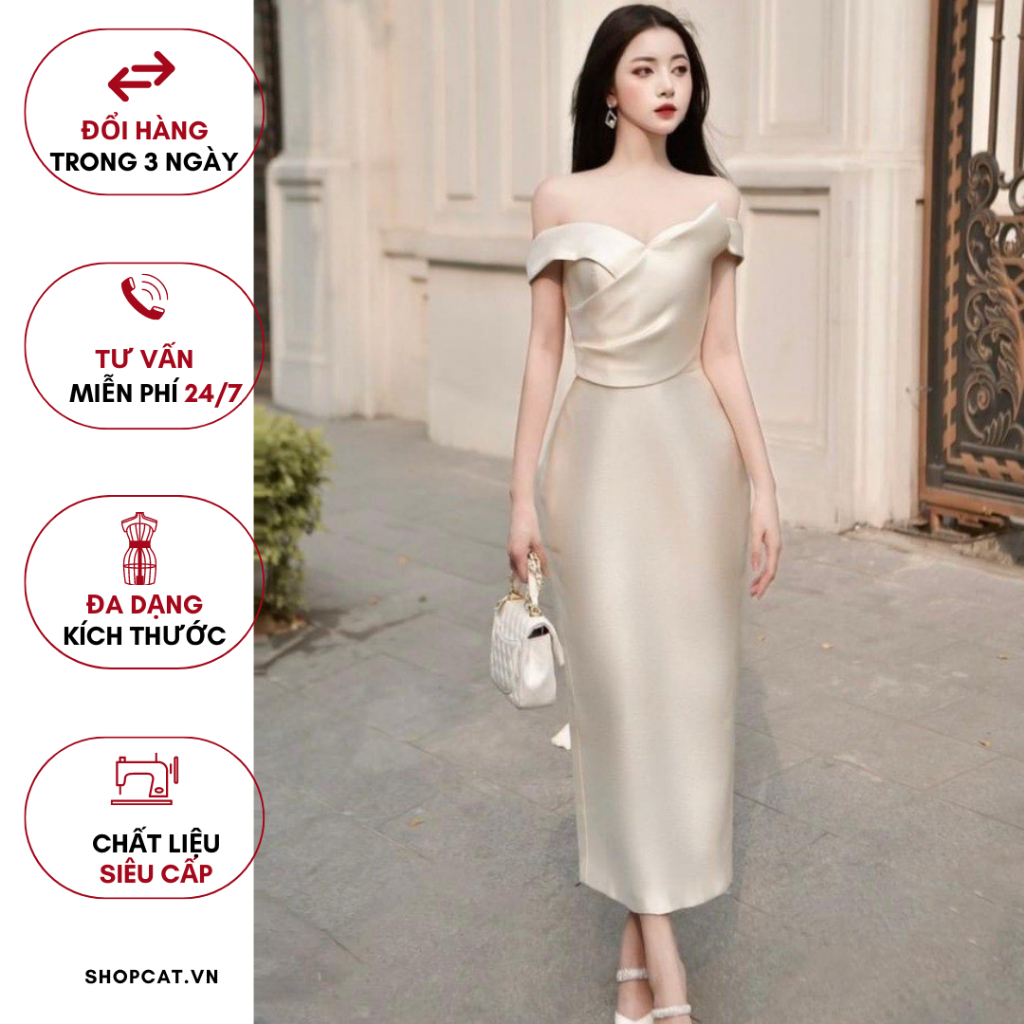 Váy đầm thiết kế cao cấp trễ vai sang trọng - C.A.T BOUTIQUE.BD52