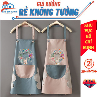  Tạp dề hoa thỏ, tạp dề chống nước họa tiết dễ thương, thiết kê đa năng với túi đựng và miếng lau tay