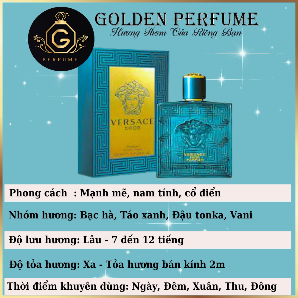 Mẫu thử nước hoa nam VERSACE EROS hấp dẫn nam tính mạnh mẽ chiết 10ml hàng hiệu - Golden Perfume