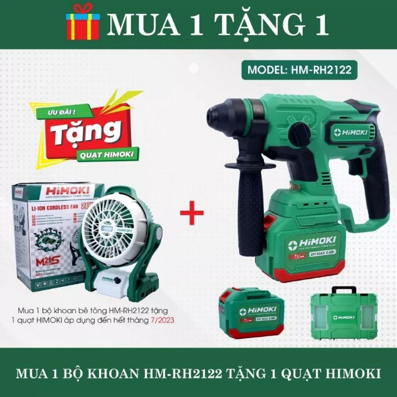 Máy Khoan Bê-Tông HIMOKI HM-RH2603 [Cải Tiến 2 pin15cell khủng+Tặng thân quạt cài pin vip]
