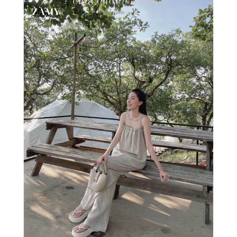 Áo 2 dây + quần dài linen
