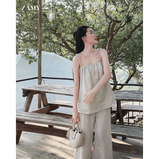 Áo 2 dây + quần dài linen