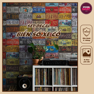 Set 48 tấm decal dán tường Biển số xe cổ, Decal decor phòng ngủ, trang trí phòng kích thước mỗi tấm 15x30 cm