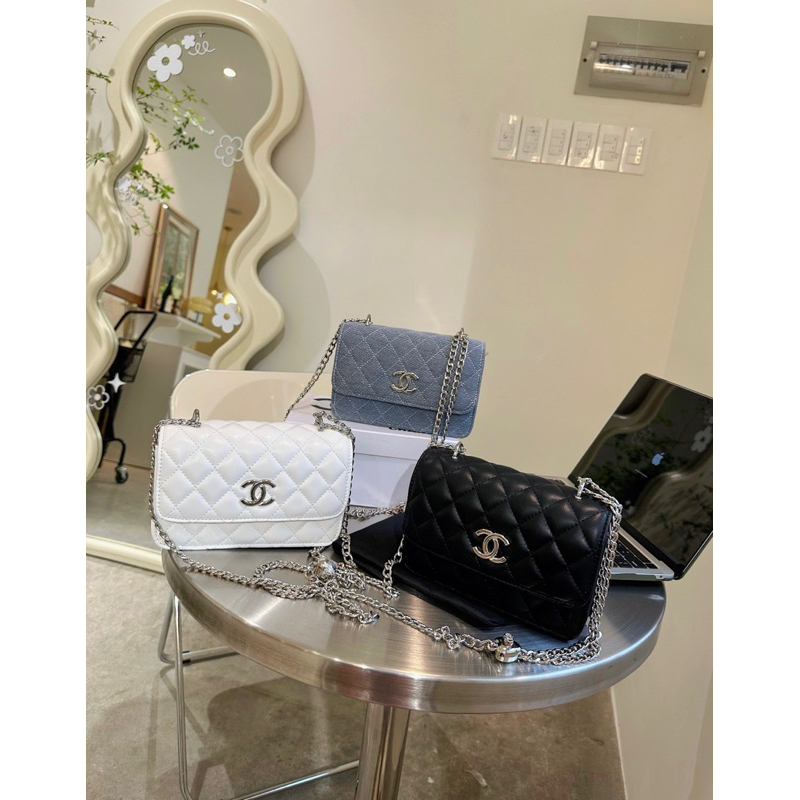 Túi đeo chéo katun ô trám xanh jean sang xĩu lun ạ 19cm