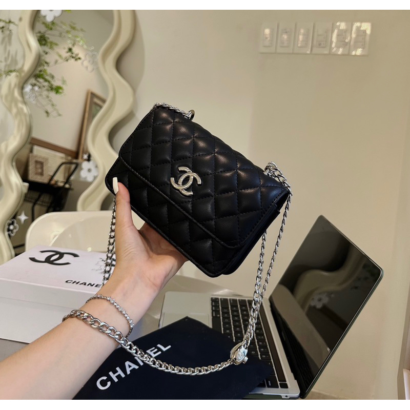 Túi đeo chéo katun ô trám xanh jean sang xĩu lun ạ 19cm