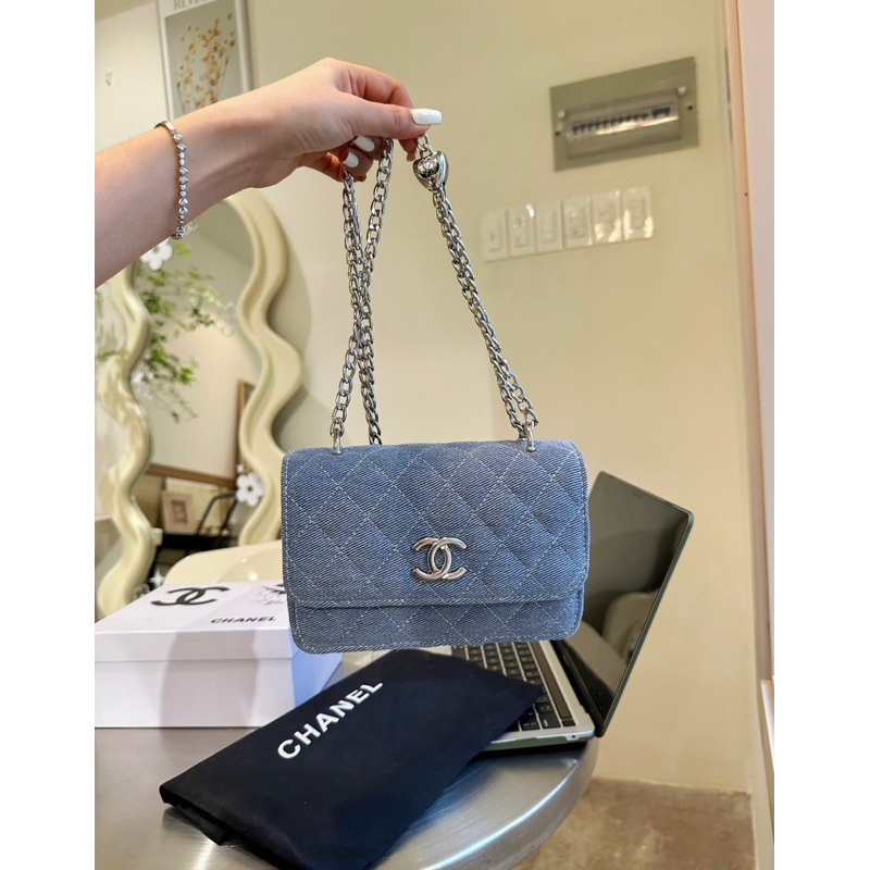 Túi đeo chéo katun ô trám xanh jean sang xĩu lun ạ 19cm