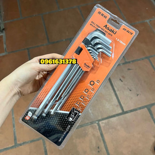 Bộ lục giác chữ L đầu bi 9 cây ASAKI dài AK-0410