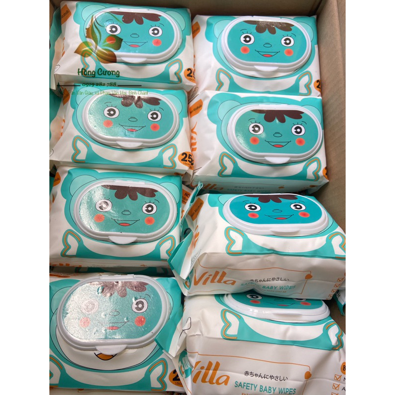 Khăn ướt cho bé Villa không mùi, khổ to, vải bi- Gói 250gr