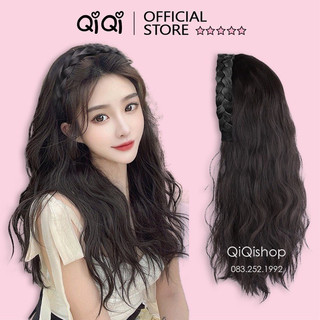 Bộ tóc giả nửa đầu xù xoăn xù mì, có gắn bờm tóc giả Qiqishop - Tóc giả nửa đầu xoăn xù mì dài 60cm