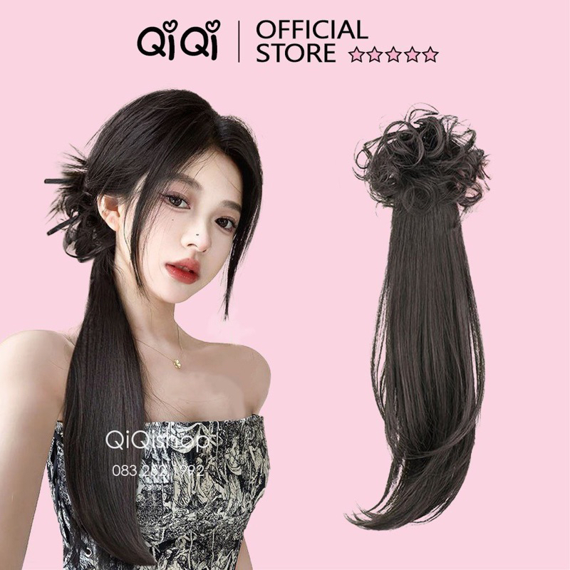 Tóc Giả Đuôi Ngựa Thẳng Kèm Búi Xoăn Truyền Thống Trung Hoa QiQishop