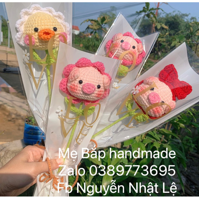 Hoa đầu heo handmade bằng len, hoa đầu thú, hoa len handmade bằng len làm quà tặng ý nghĩa cho crush