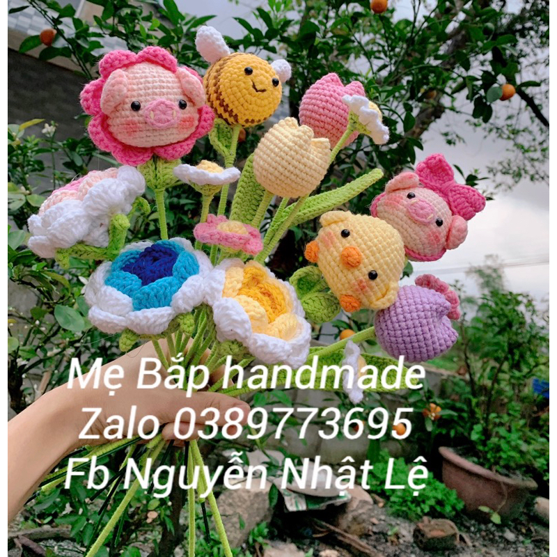 Hoa đầu heo handmade bằng len, hoa đầu thú, hoa len handmade bằng len làm quà tặng ý nghĩa cho crush