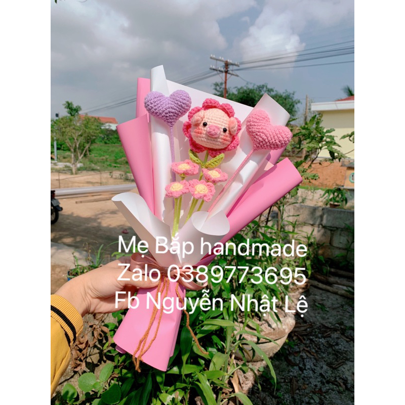 Hoa đầu heo handmade bằng len, hoa đầu thú, hoa len handmade bằng len làm quà tặng ý nghĩa cho crush