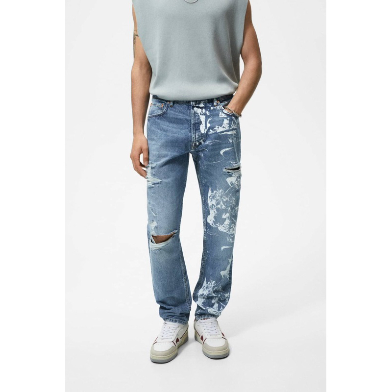 Quần jean nam Zara authentic RIPPED FLORAL PRINT size 29